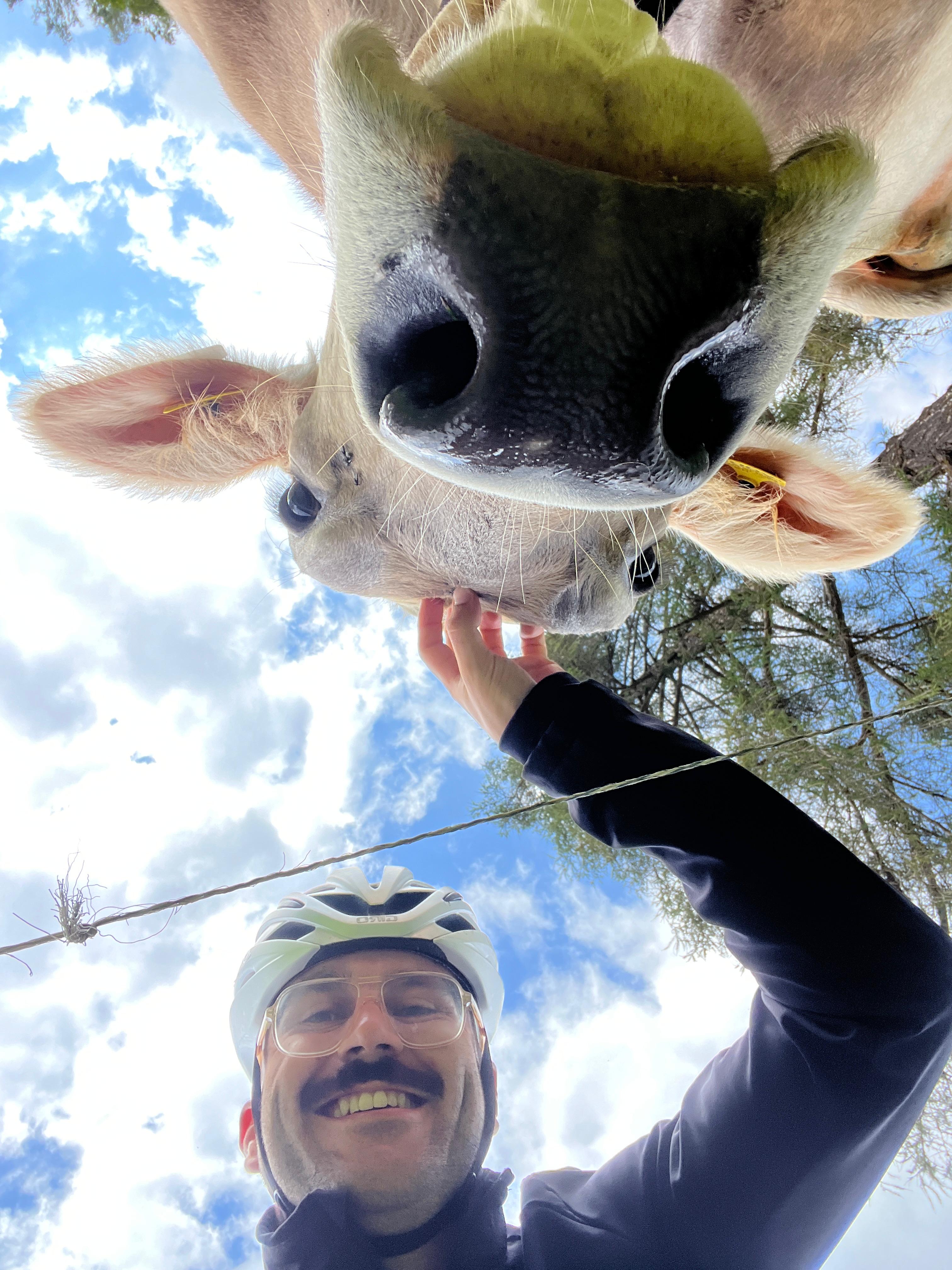 Andreas on a bike ride, making friends along the way